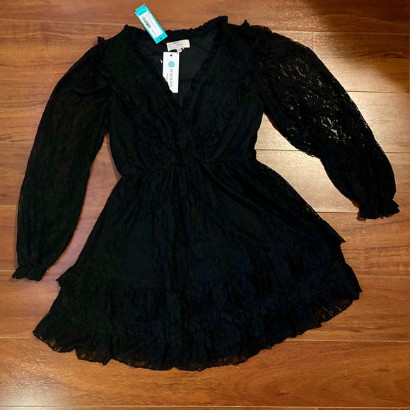 Black Ruffled Tiered Long Sleeve Cocktail Dress SMALL NWT! - Picture 5 of 9